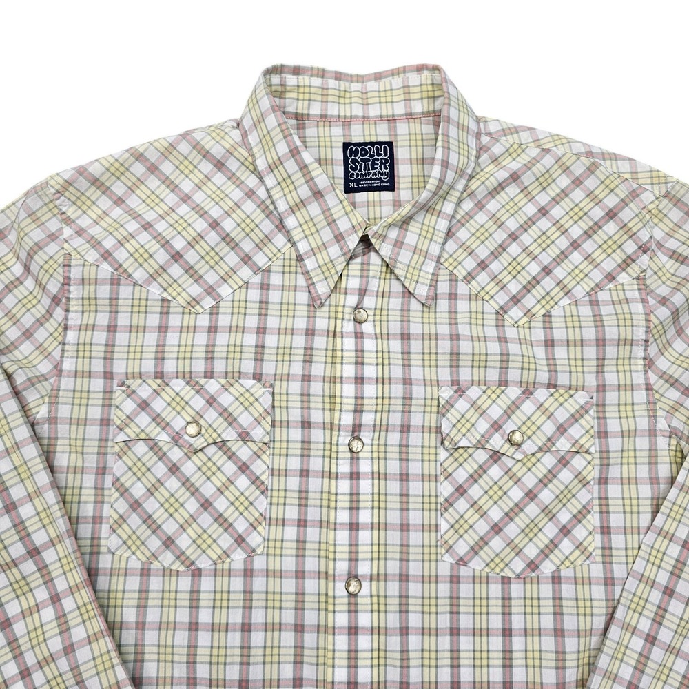 Hollister Lumberjack Western Shirt Vintage Plaid Mens Size XL Pearl Snap 70s